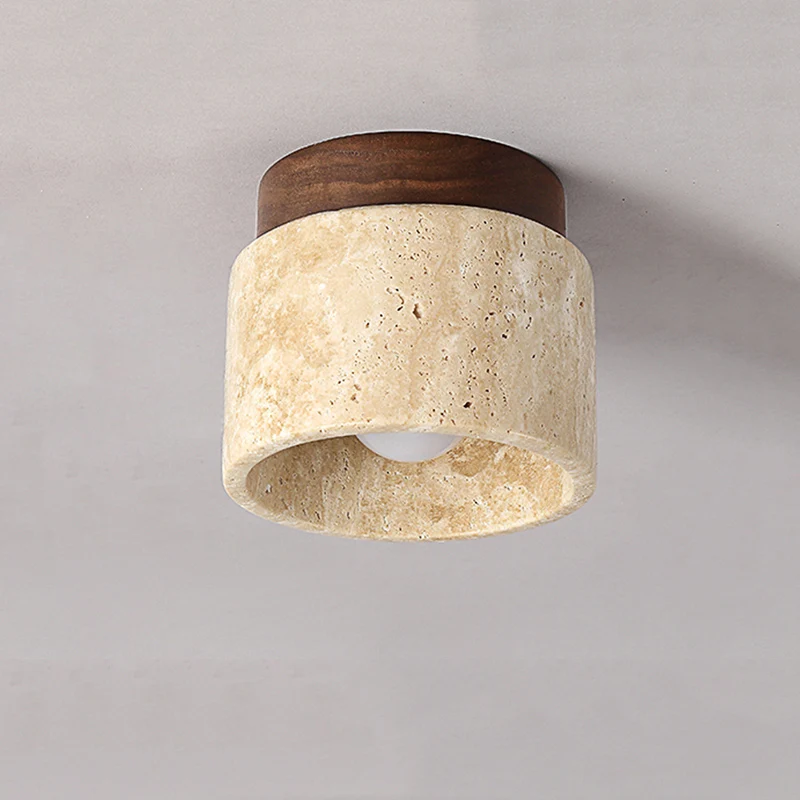 Wabi Sabi Yellow Stone Ceiling Light Lobby Entrance Corridor Balcony Aisle Hotel Flush Mounted Travertine Decorative Lamp - Image 3