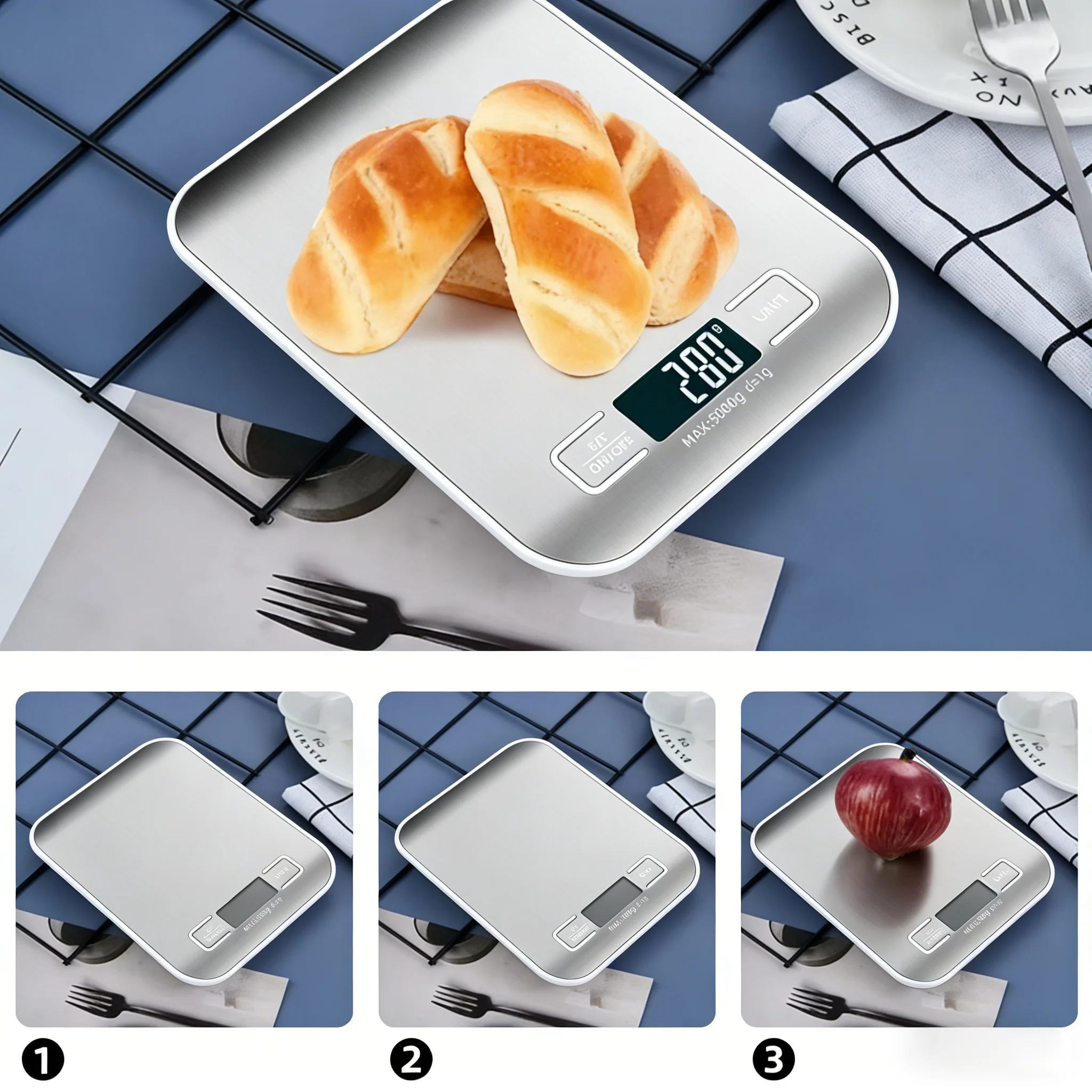 Digital Kitchen Scale LED Display 5kg/1g Stainless Steel Panel Electronic Scales Home Jewelry Food Snacks Weighing Baking Tools - Image 3