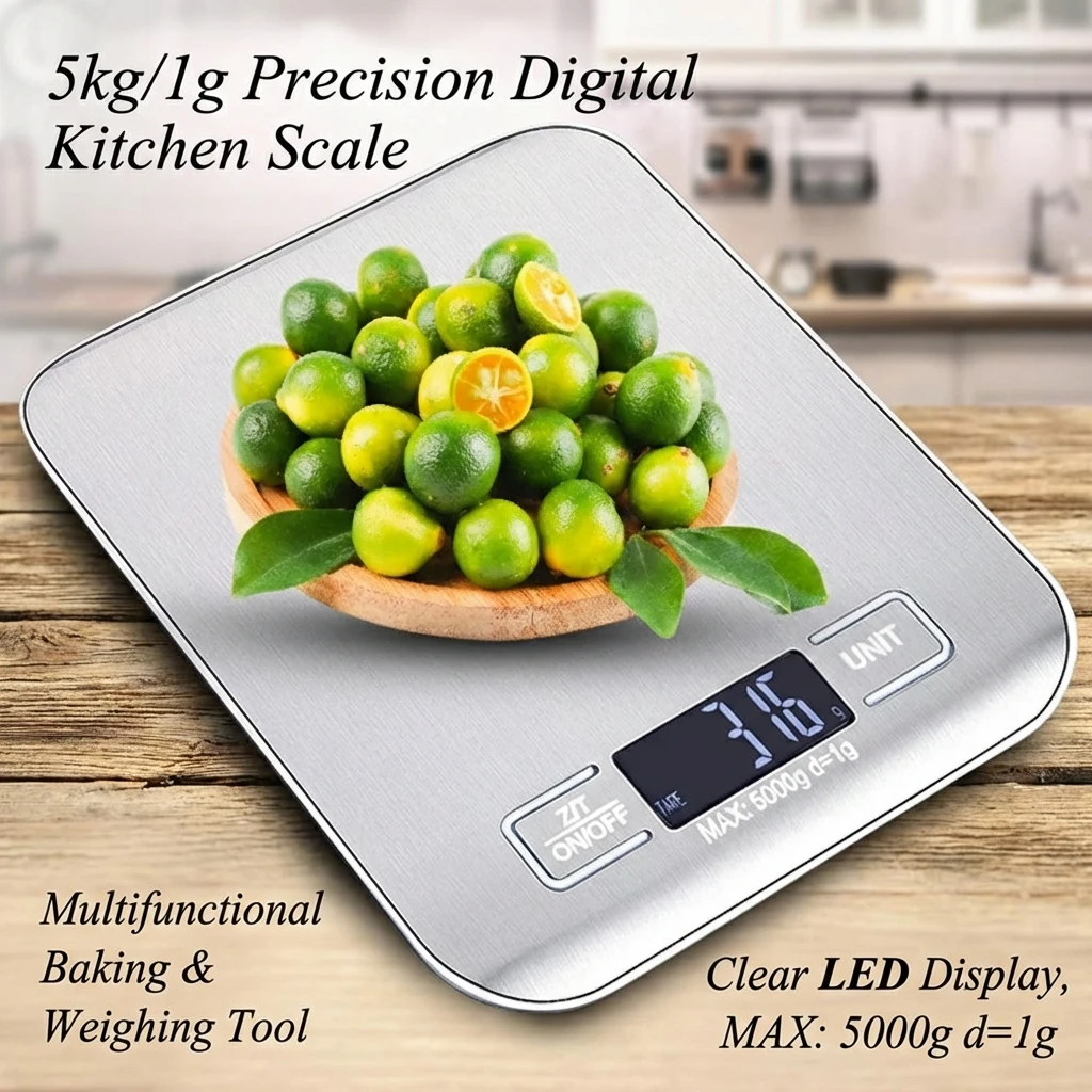 Digital Kitchen Scale with LED Display 5kg/1g Stainless Steel Electronic Weighing for Food Jewelry Snacks Baking Home Tools - Image 2