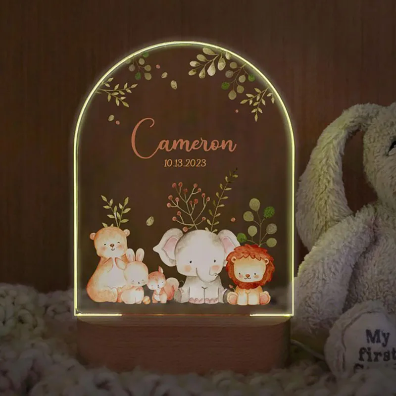 Custom Name Cartoon Animal LED Nursery Decor Gift For Boys Girls Birthday Christmas Party Bedside Table Lamp Kids Room - Image 2