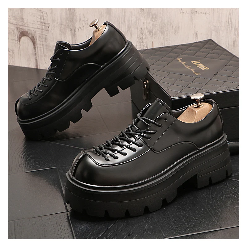 italian brand designer shoes for men casual lace-up genuine leather oxfords shoe black white platform sneakers street footwear - Image 4