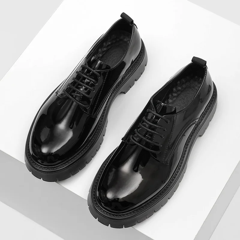 men casual business office formal dress shoes black stylish patent leather oxfords shoe platform sneakers gentleman footwear man - Image 8