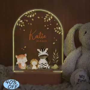 Custom Name Cartoon Animal LED Nursery Decor Gift For Boys Girls Birthday Christmas Party Bedside Table Lamp Kids Room