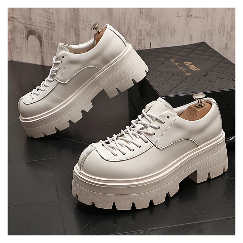 italian brand designer shoes for men casual lace-up genuine leather oxfords shoe black white platform sneakers street footwear