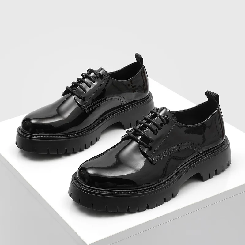 men casual business office formal dress shoes black stylish patent leather oxfords shoe platform sneakers gentleman footwear man - Image 2